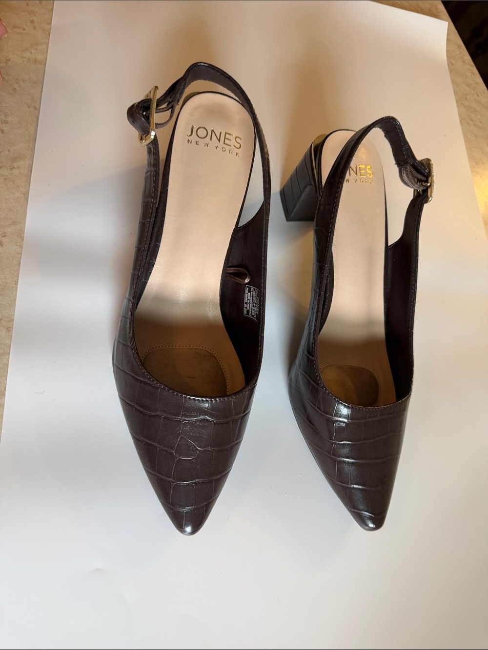 Jones New York Dark Brown Croc-Embossed Slingback Pumps
